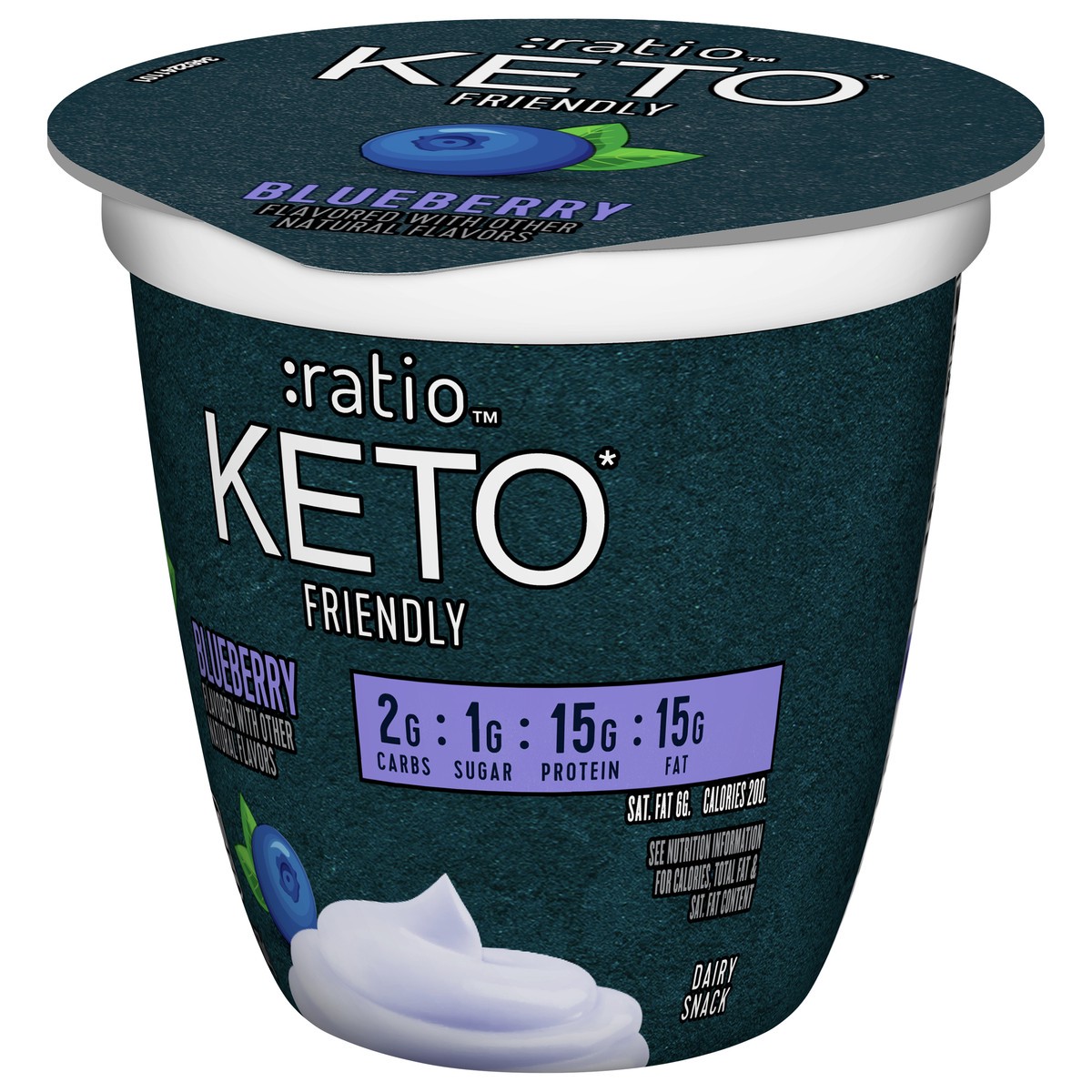 slide 2 of 9, :ratio Keto Friendly Blueberry Yogurt Cultured Dairy Snack Cup, 5.3 OZ, 5.3 oz