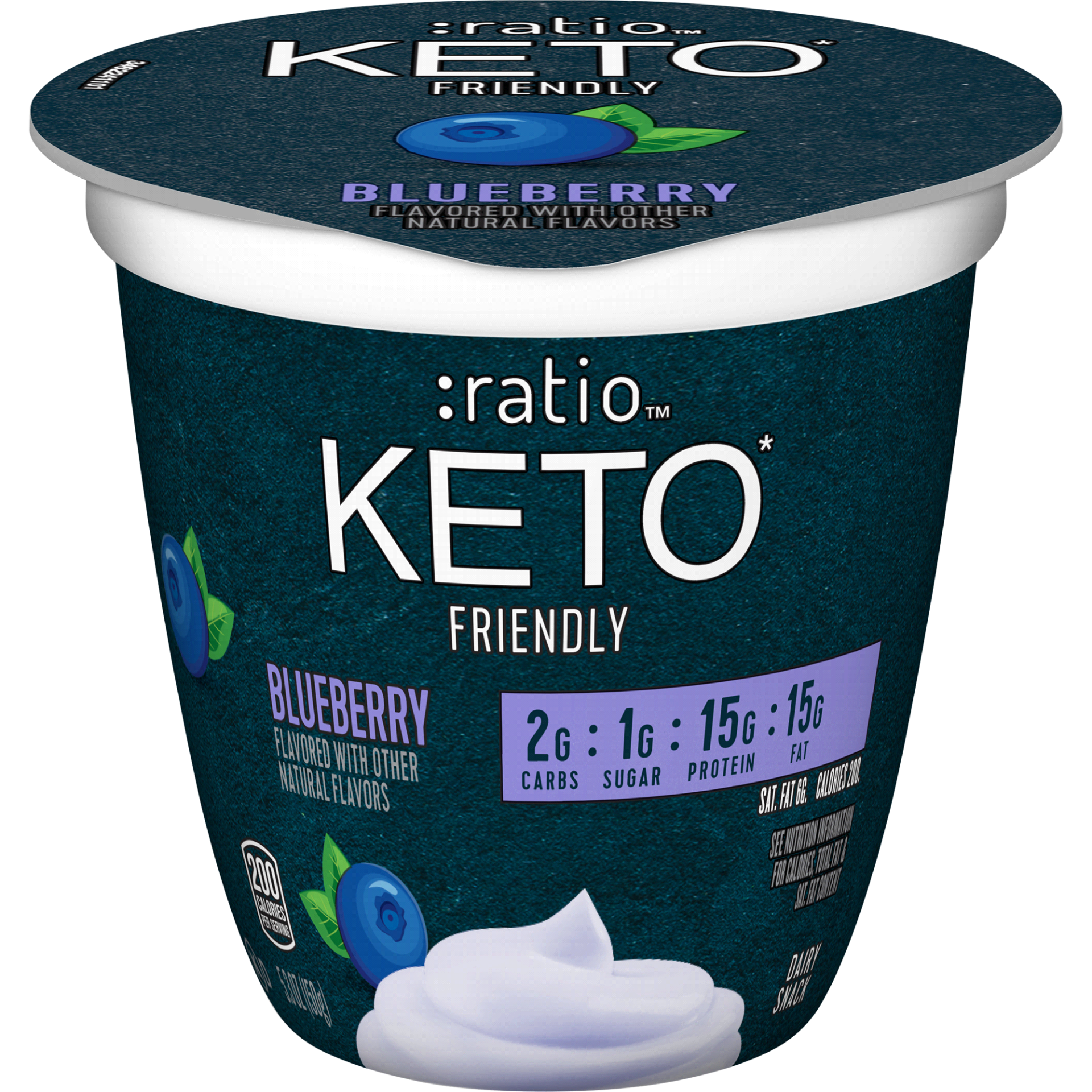 slide 1 of 1, :ratio KETO* Friendly Dairy Snack Blueberry, 1 Cup, 5.3 oz, 5.3 oz