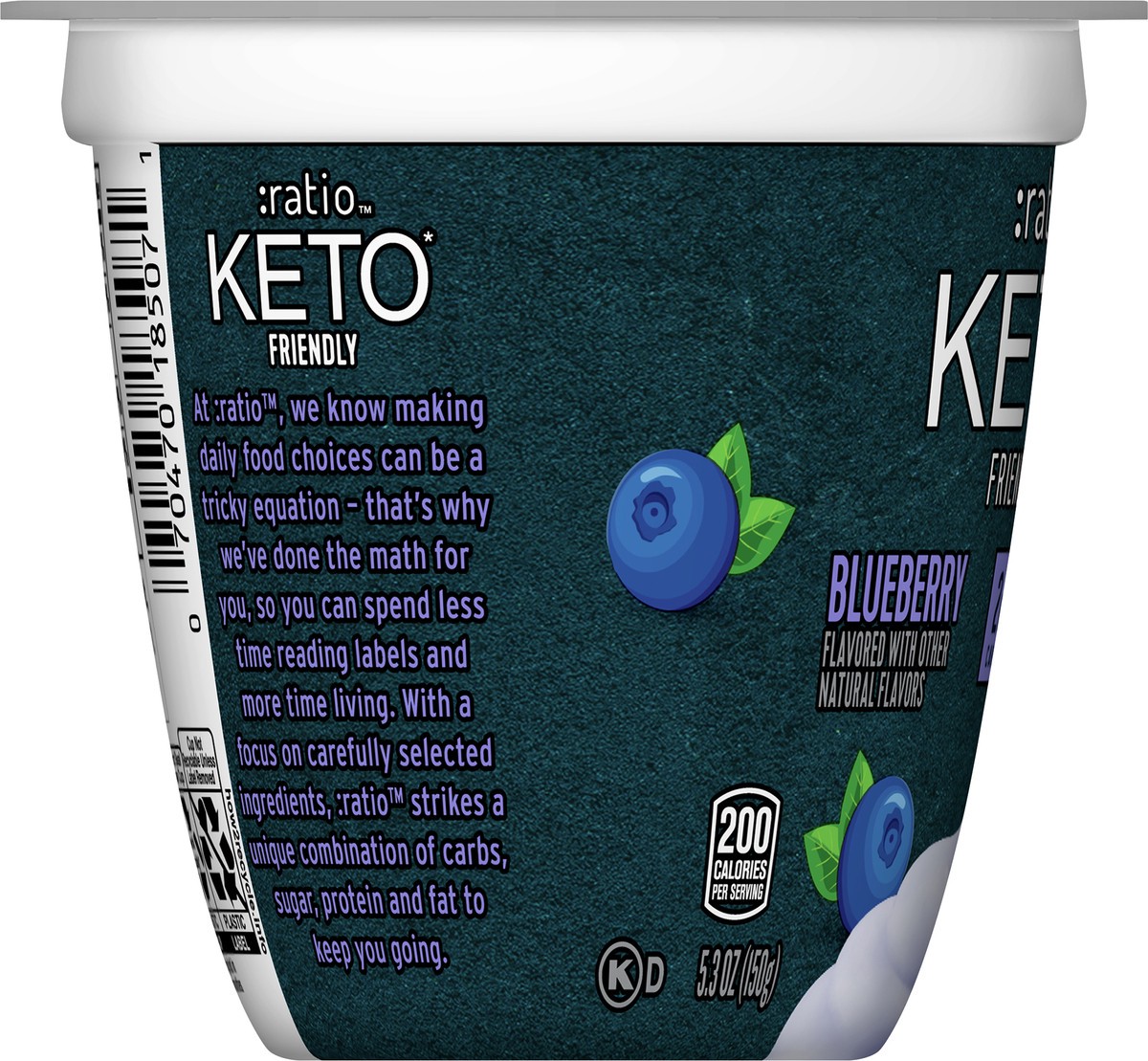 slide 6 of 9, :ratio Keto Friendly Blueberry Yogurt Cultured Dairy Snack Cup, 5.3 OZ, 5.3 oz