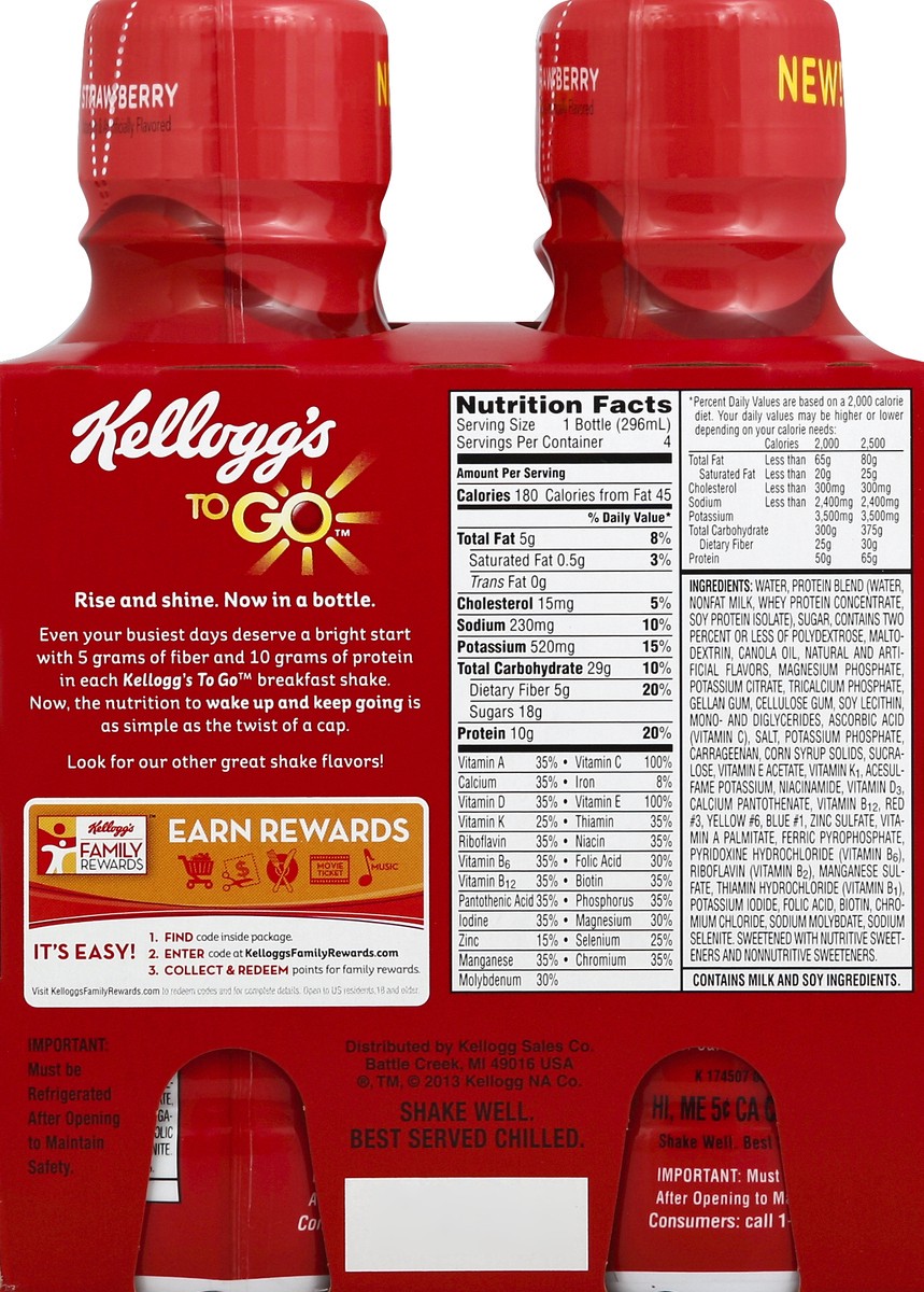 slide 6 of 6, Kellogg's To Go Strawberry Protein Breakfast Shakes, 4 ct; 10 fl oz