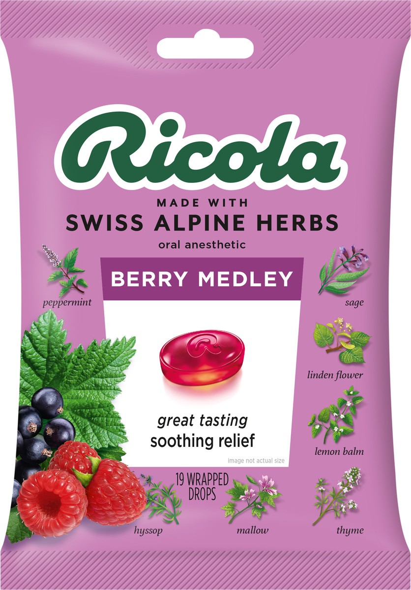 slide 2 of 3, Ricola Berry Medley Throat Drops | Delicious Throat Relief & Oral Anesthetic, 19 Count, 19 ct