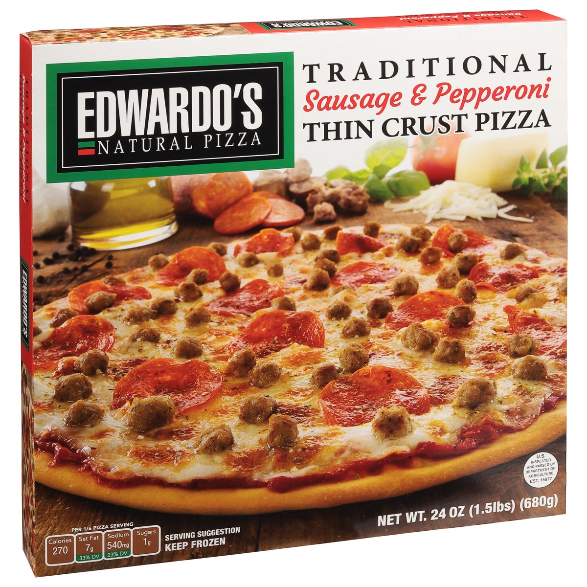 slide 7 of 9, Edwardo's Thin Crust Traditional Sausage & Peperoni Pizza 24 oz, 24 oz