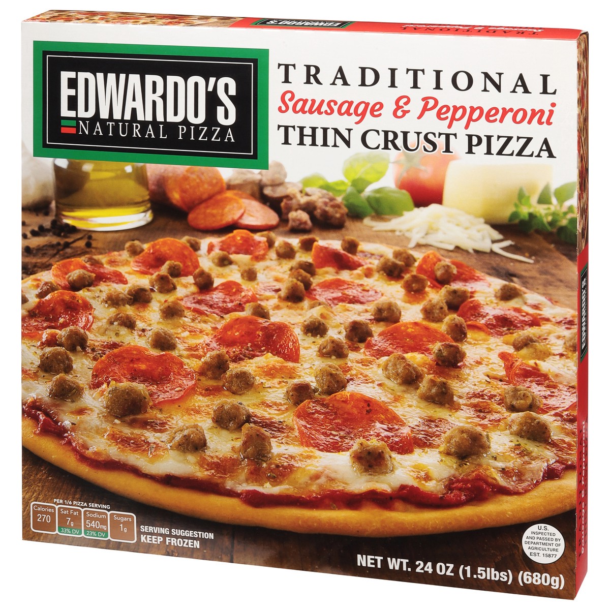 slide 6 of 9, Edwardo's Thin Crust Traditional Sausage & Peperoni Pizza 24 oz, 24 oz