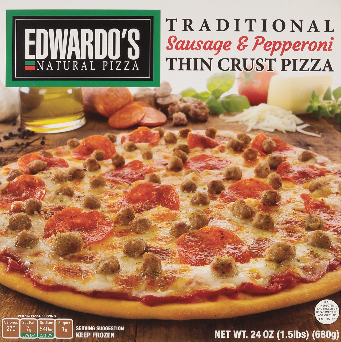 slide 4 of 9, Edwardo's Thin Crust Traditional Sausage & Peperoni Pizza 24 oz, 24 oz