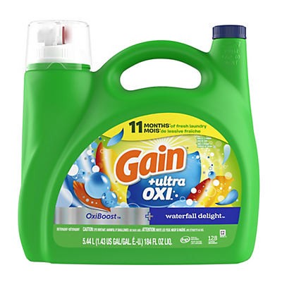 slide 1 of 1, Gain Oxi Boost Waterfall Delight Liquid Laundry Detergent 128 Loads, 184 oz
