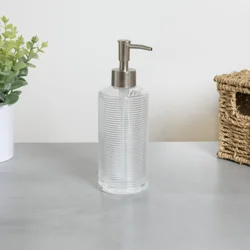 Room & Retreat Cordelia Soap Dispenser or Lotion Pump, Clear Ribbed Glass