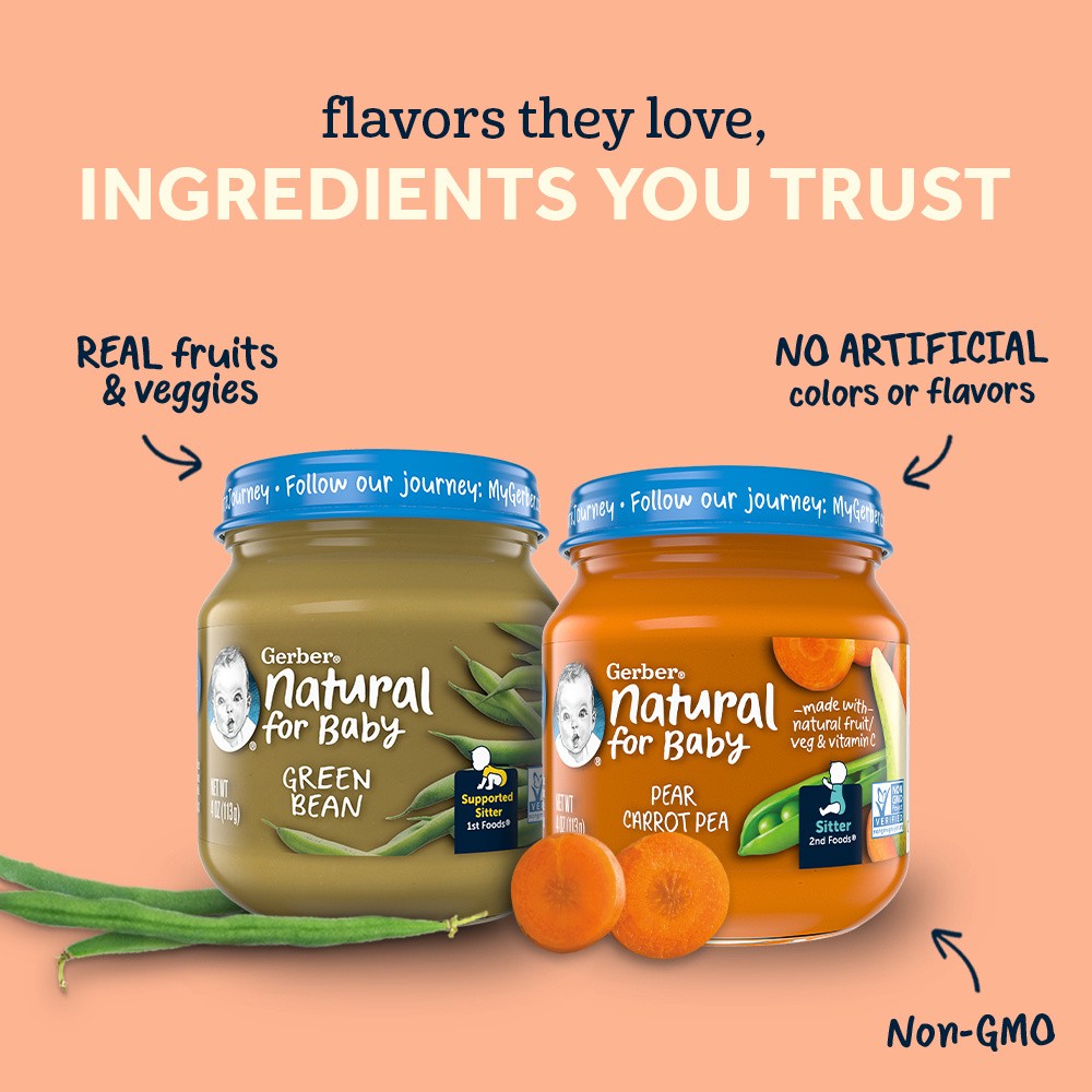 slide 2 of 5, Gerber Stage 1 Baby Food, Mango Jar, Fruit Puree, Non-GMO, Baby Puree, 4 oz