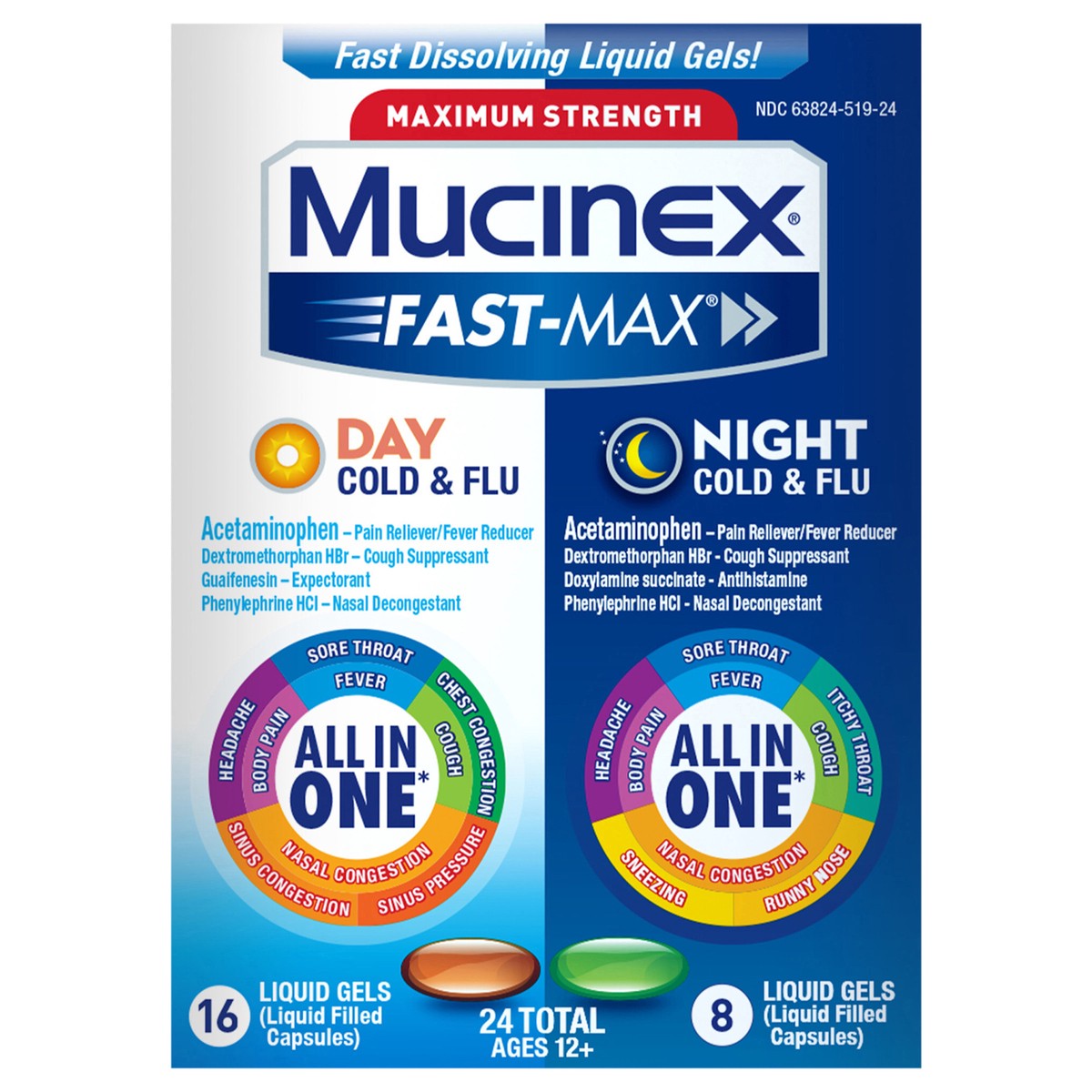 slide 2 of 2, Mucinex Fast Max Liquid Gels Severe Congestion Cough Cold & Flu Medicine Day & Night Combo Pack - 24 ct, 24 ct