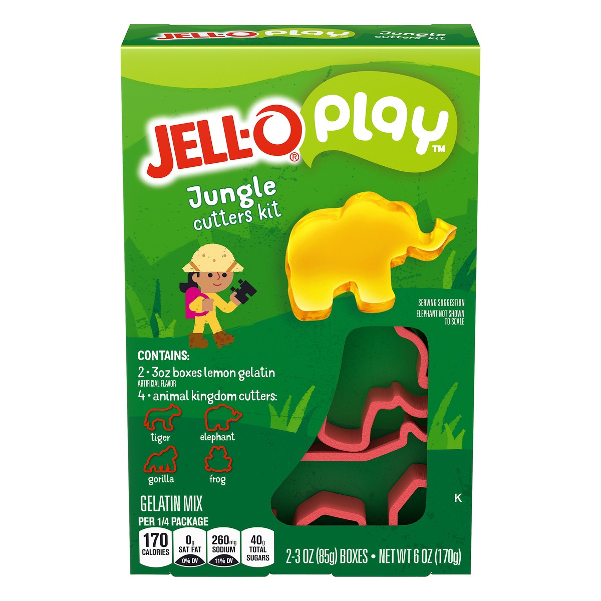 slide 11 of 14, Jell-O Play Jungle Cutters Kit with Lemon Gelatin Mix, 6 oz Box, 6 oz