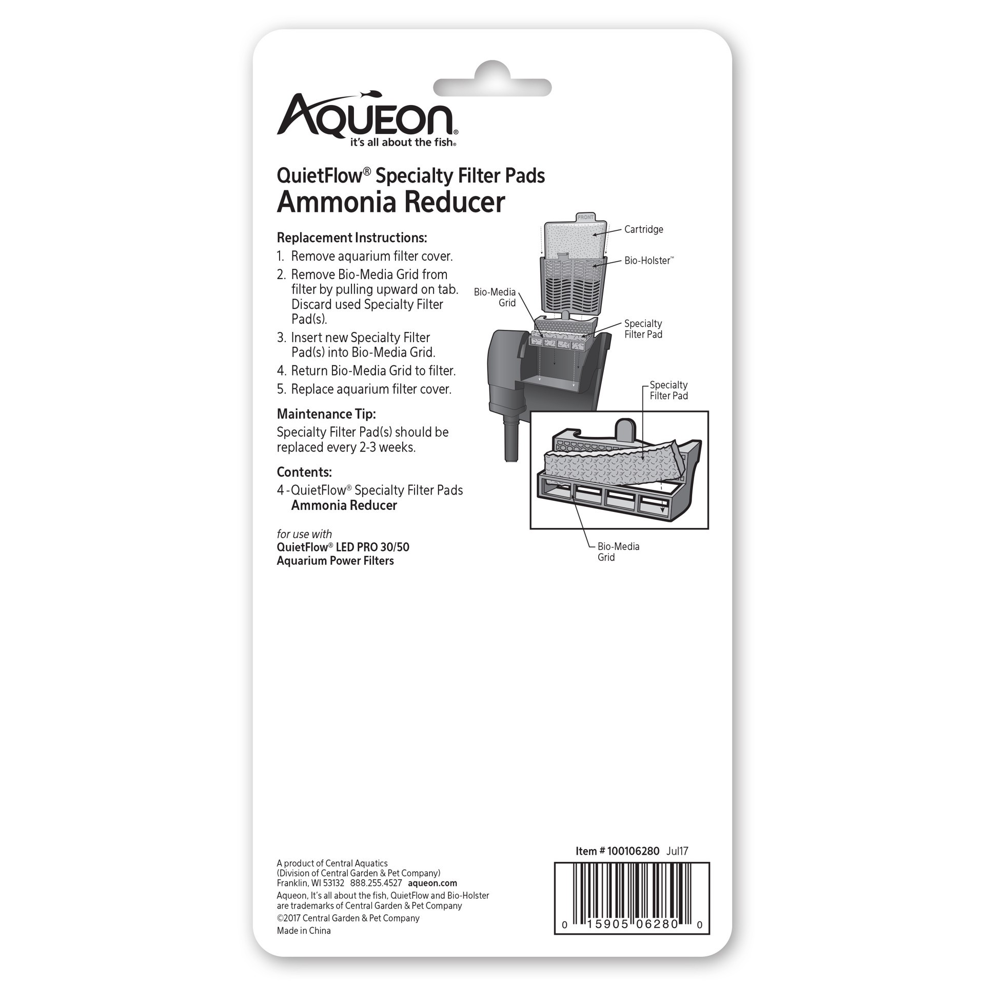 slide 6 of 9, Aqueon Replacement Specialty Filter Pads Ammonia Reducer 30/50, 4 Pack, 1 ct