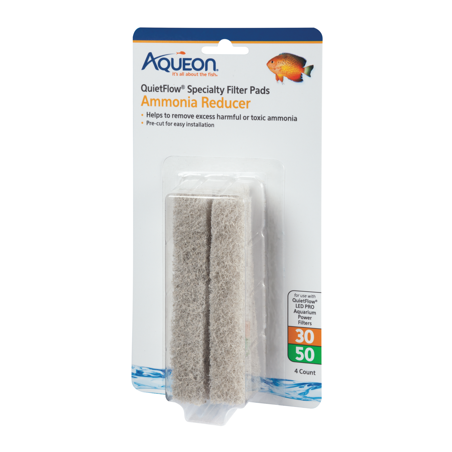 slide 1 of 9, Aqueon Replacement Specialty Filter Pads Ammonia Reducer 30/50, 4 Pack, 1 ct