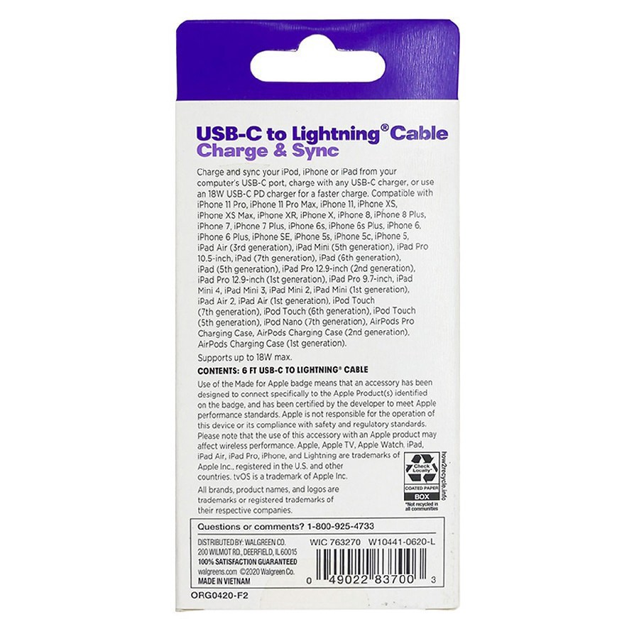 slide 2 of 2, Infinitive USB-C to Lightning Cable 6Ft, 1 ct
