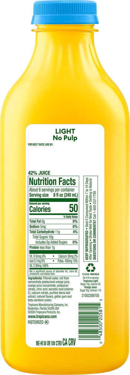 slide 11 of 11, Tropicana Light Orange Juice, No Pulp, 46 fl oz, 46 oz