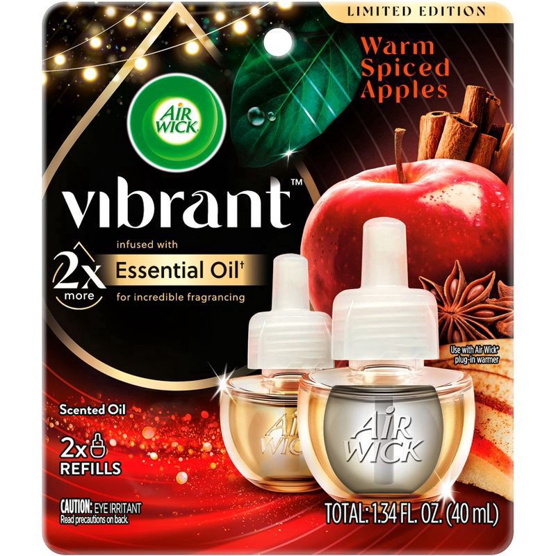 slide 1 of 4, AIRWICK AIR WICK Scented Oil Vibrant Twin Refill Warm Spiced Apples (2x.67) oz., 2 ct