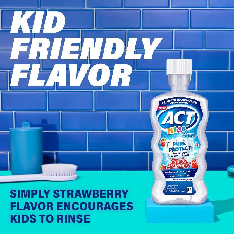 slide 9 of 10, ACT Kids' Pure Protect Strawberry Anticavity Fluoride Mouthwash - 16.9 fl oz, 16.9 fl oz