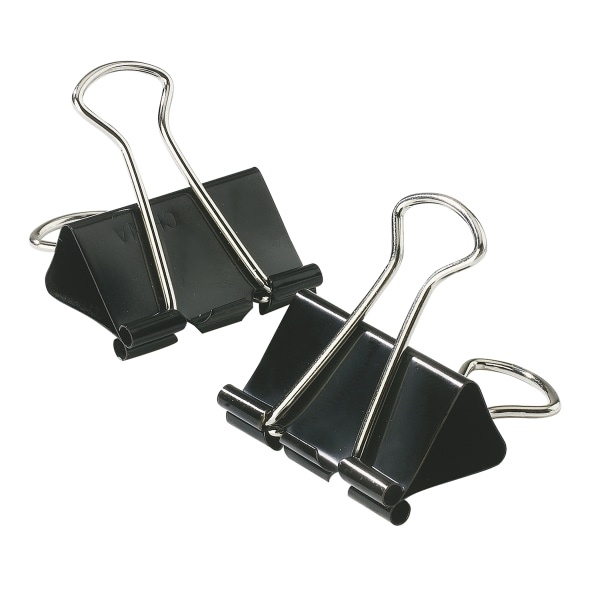 slide 1 of 2, Office Depot Brand Binder Clips, Small, 3/4" Wide, 3/8" Capacity, Black, 12 Clips Per Box, Pack Of 12 Boxes, 12 ct