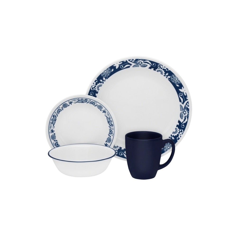 slide 1 of 1, Corelle Livingware 16-Piece True Blue Dinnerware Set - Blue/White, 16 ct