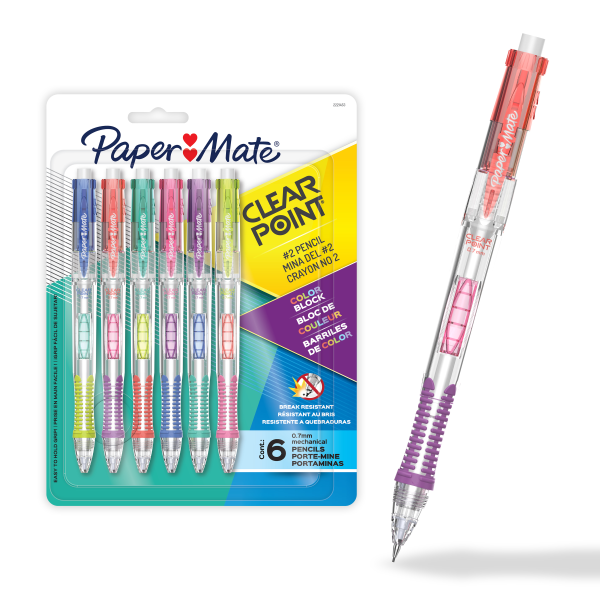 slide 7 of 9, Paper Mate Clearpoint Mechanical Pencil, Break-Resistant, Color Block Edition, HB #2 Lead (0.7mm), 6 Count, 6 ct