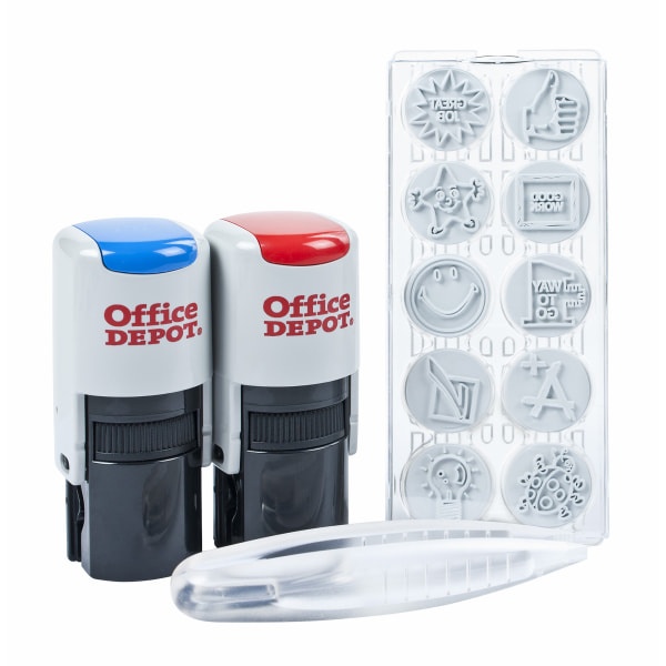 slide 1 of 2, Office Depot Brand Self-Inking Kit, Teacher, Blue/Red, 1 ct