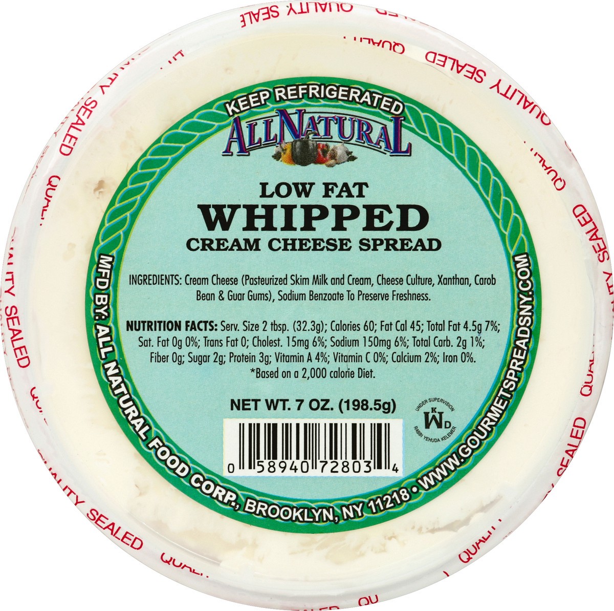 slide 3 of 3, All Natural Cream Cheese Spread, Low Fat, Whipped, Chives, 7 oz