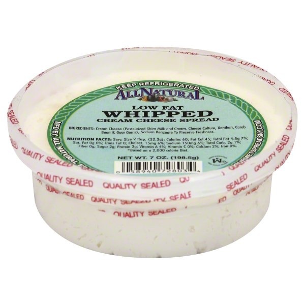 slide 1 of 1, ALL NATURAL Low Fat Whipped Cream Cheese Spreaid- Plain, 7 oz