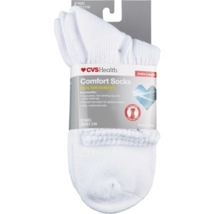slide 1 of 1, CVS Health Cvs Diabetic Comfort Socks Ankle Length Unisex, 2 Pairs, White, S/M, 2 ct