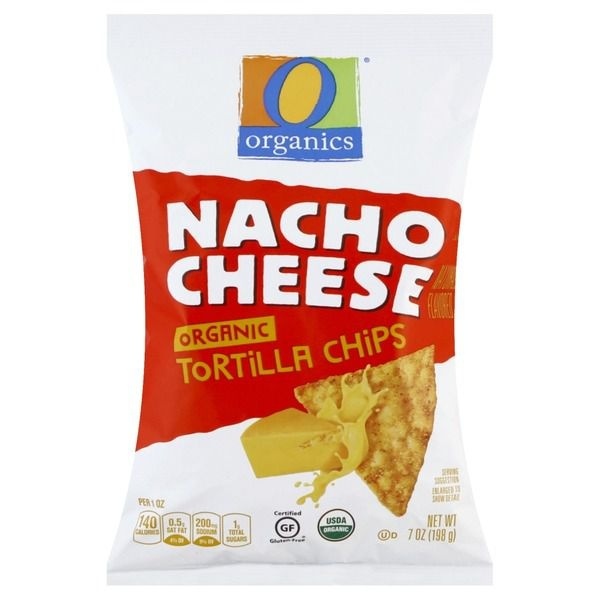 slide 1 of 1, O Organics Nacho Cheese Organic Tortilla Chips, 7 oz