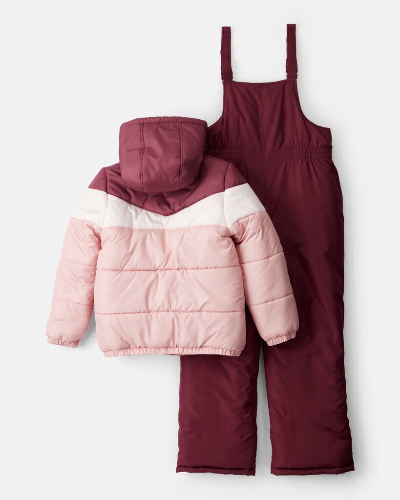 slide 2 of 5, Carter's Carters Girls 2-Piece Color Block Hooded Snowsuit Jacket & Bib Set - Pink/Red Multi 12, 2 pc