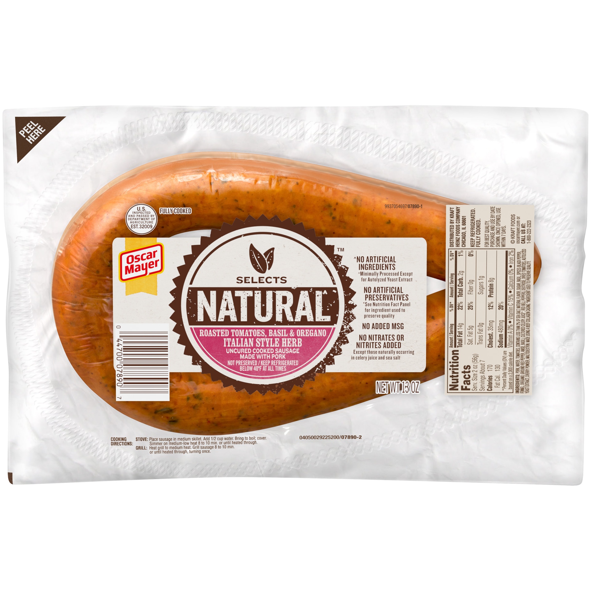 slide 1 of 6, Natural Italian Herb Uncured Pork Sausage, 13 oz