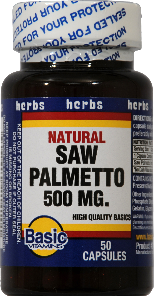 slide 1 of 1, Basic Natural Saw Palmetto Capsules 500Mg, 50 ct