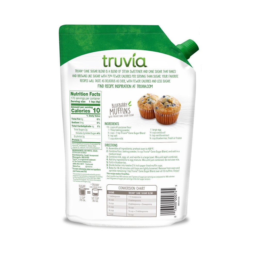 slide 3 of 3, Truvia Cane Sugar Blend, Mix of Stevia Sweetener and Cane Sugar (24 oz Bag), 24 oz