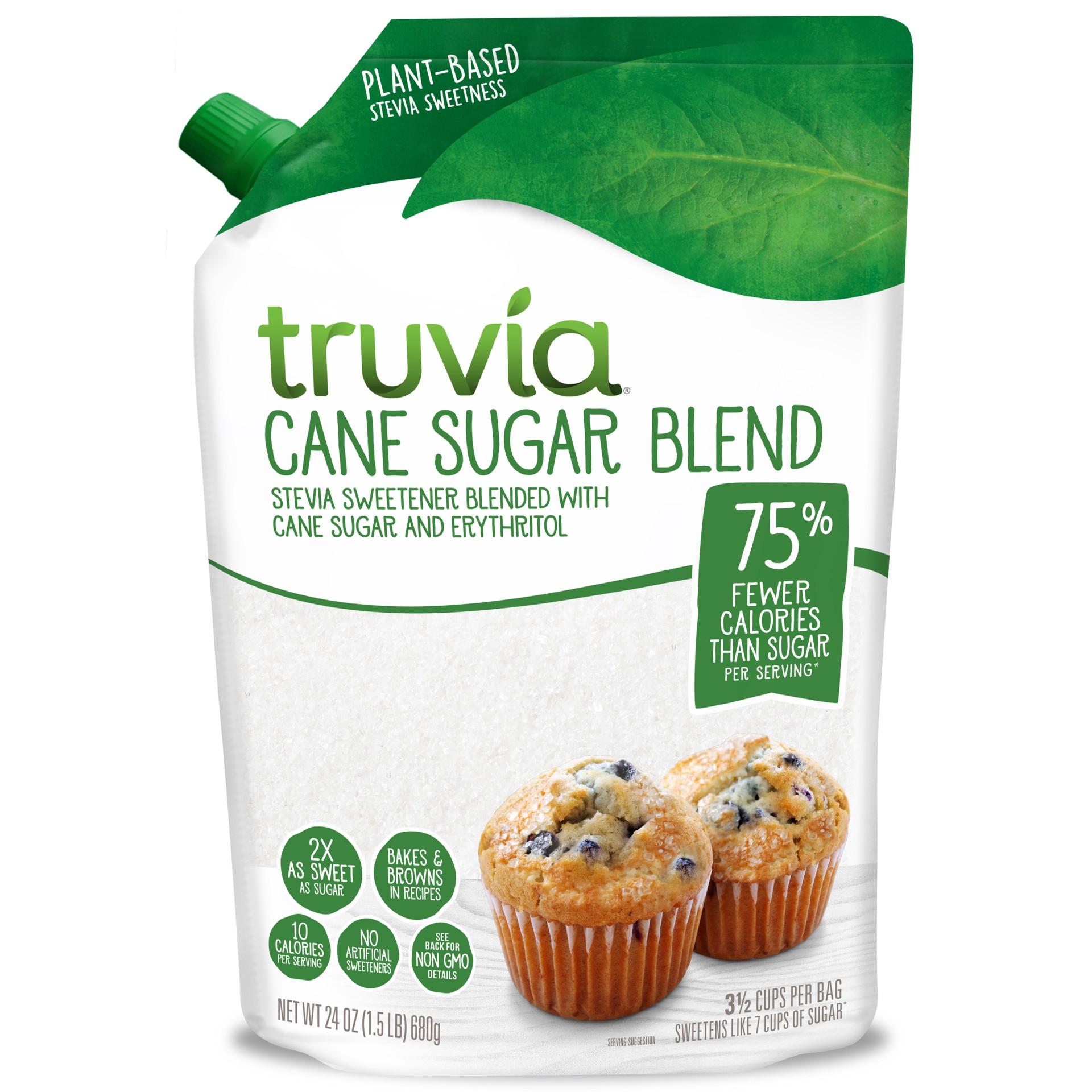 slide 1 of 3, Truvia Cane Sugar Blend, Mix of Stevia Sweetener and Cane Sugar (24 oz Bag), 24 oz