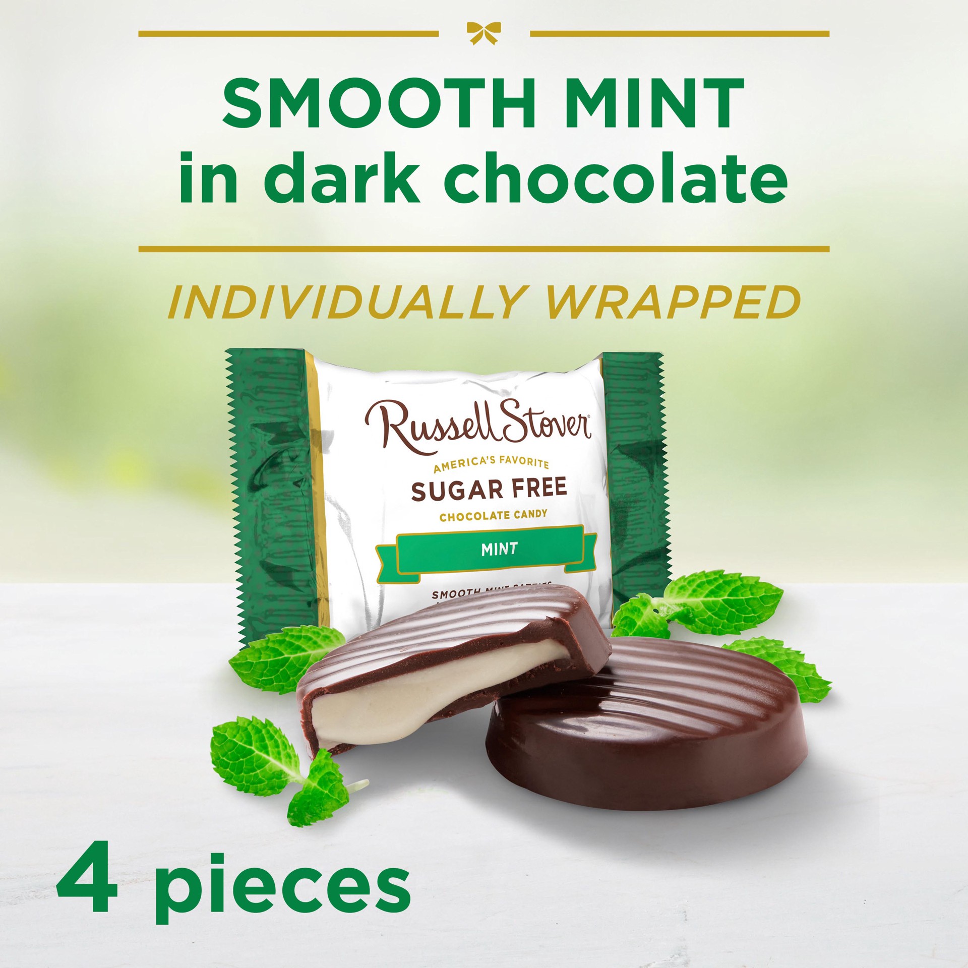 slide 3 of 4, RUSSELL STOVER Sugar Free Dark Chocolate Mint Patties Candy, 2 oz. bag, 2 oz
