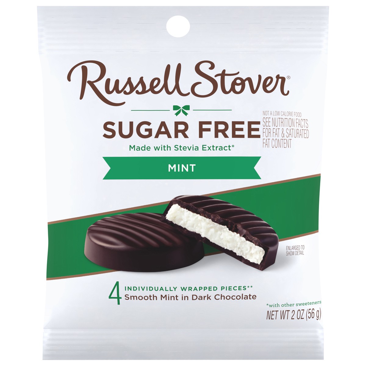 slide 1 of 4, RUSSELL STOVER Sugar Free Dark Chocolate Mint Patties Candy, 2 oz. bag, 2 oz
