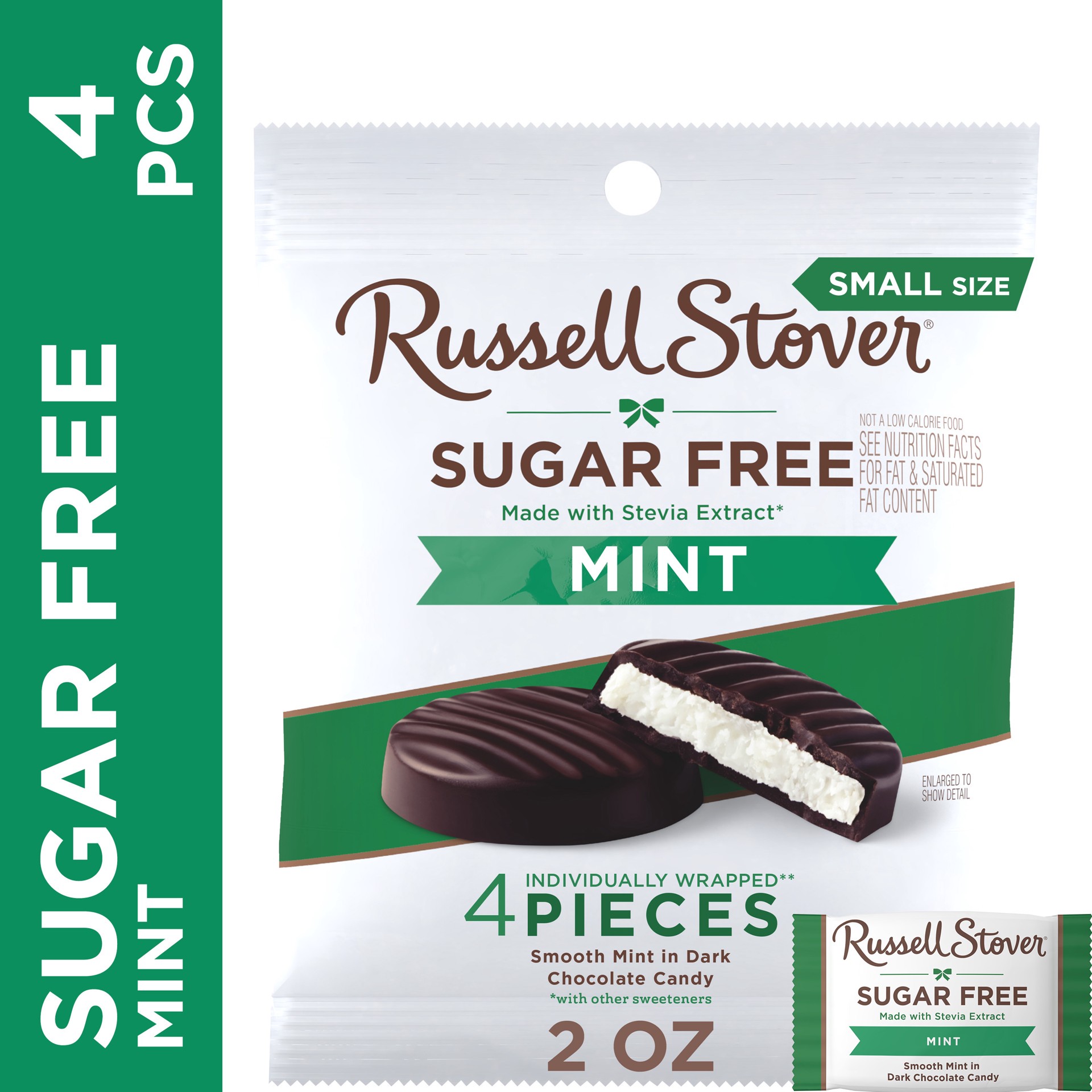 slide 1 of 4, RUSSELL STOVER Sugar Free Dark Chocolate Mint Patties Candy, 2 oz. bag, 2 oz