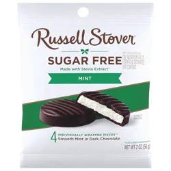 RUSSELL STOVER Sugar Free Dark Chocolate Mint Patties Candy, 2 oz. bag