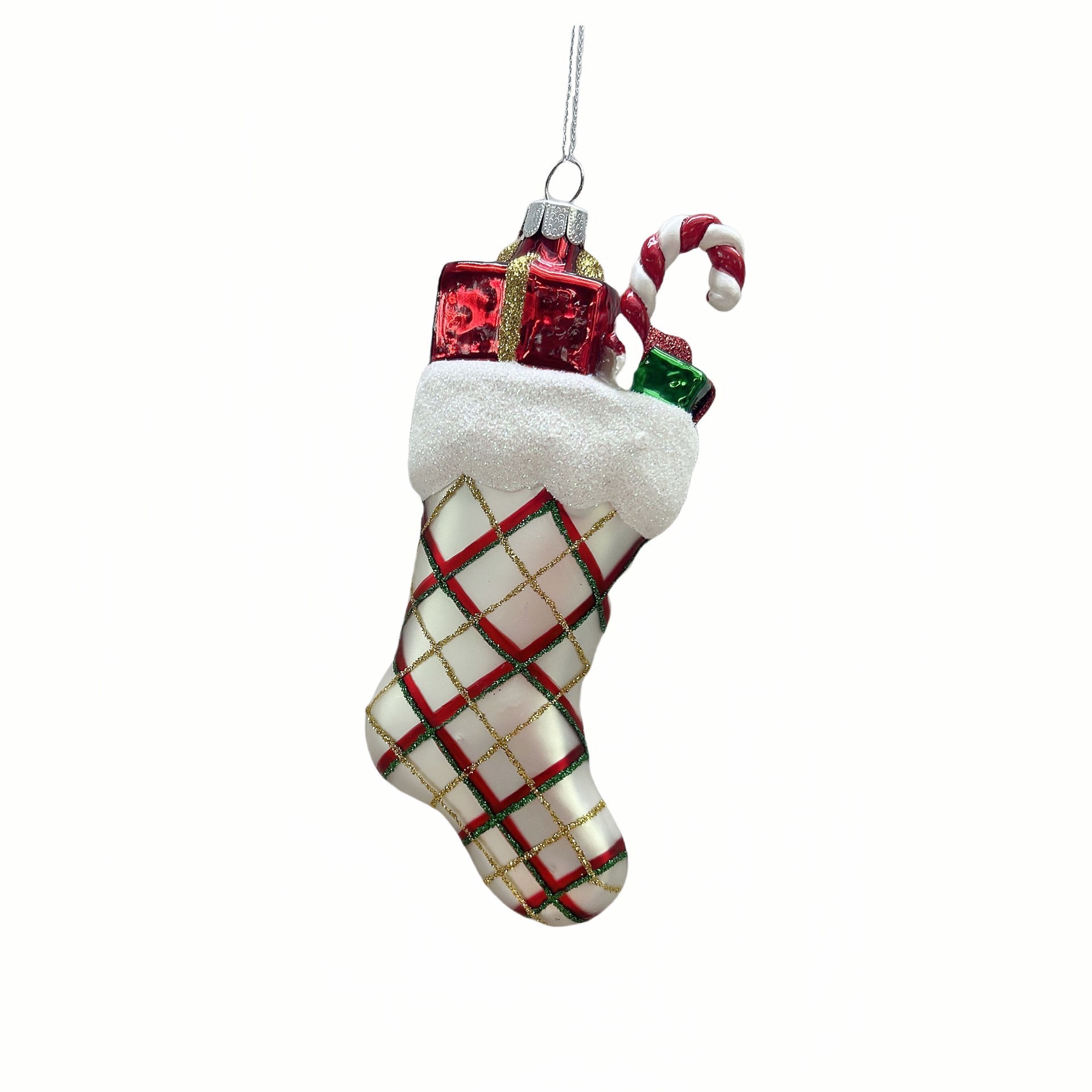 slide 2 of 2, 4.75" White Stocking Glass Ornament By Ashland, 4.75 in