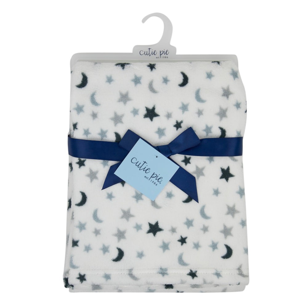 slide 1 of 4, Cutie Pie Moon & Stars Plush Baby Blanket, 1 ct