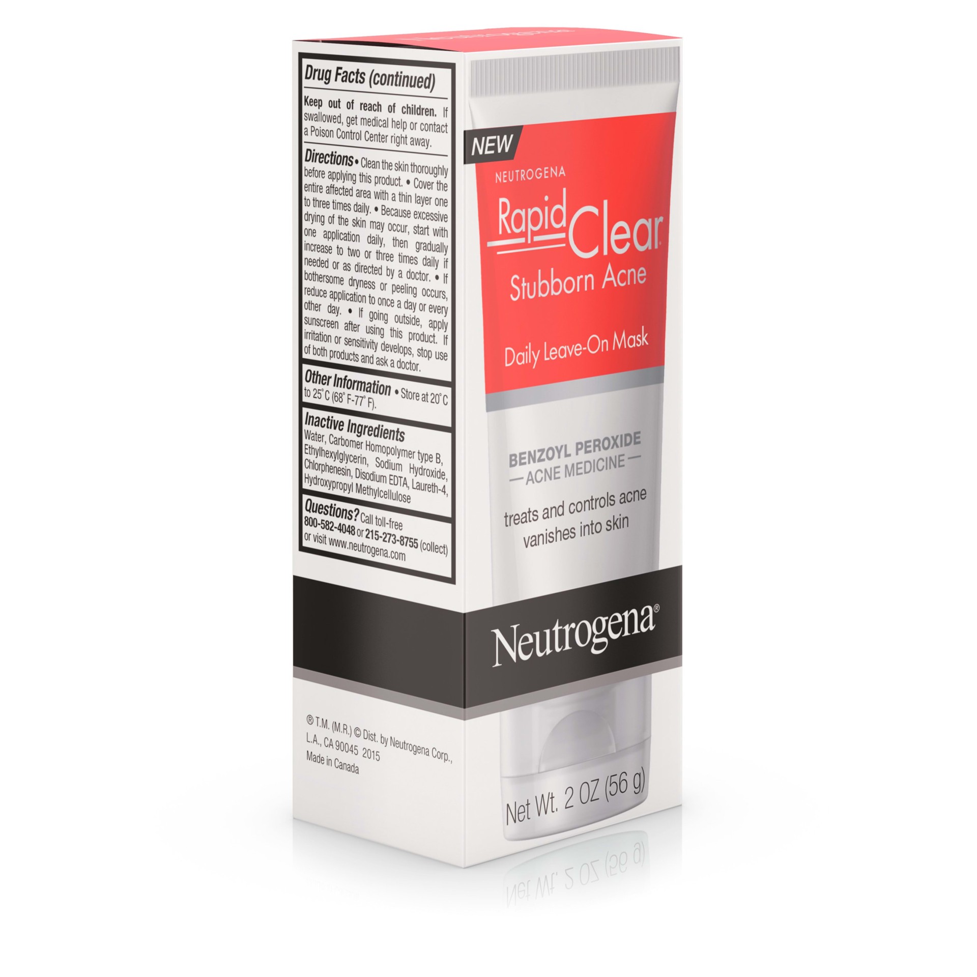 slide 3 of 5, Neutrogena Rapid Clear Stubborn Acne Daily Leave-on Face Mask with Benzoyl Peroxide Acne Medicine to Clear Breakouts, 2 oz, 2 oz