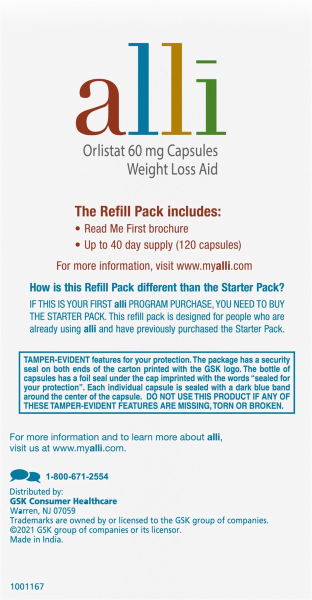 slide 7 of 9, alli Diet Weight Loss Supplement Pills, Orlistat 60mg Capsules, 120 Count, 120 ct