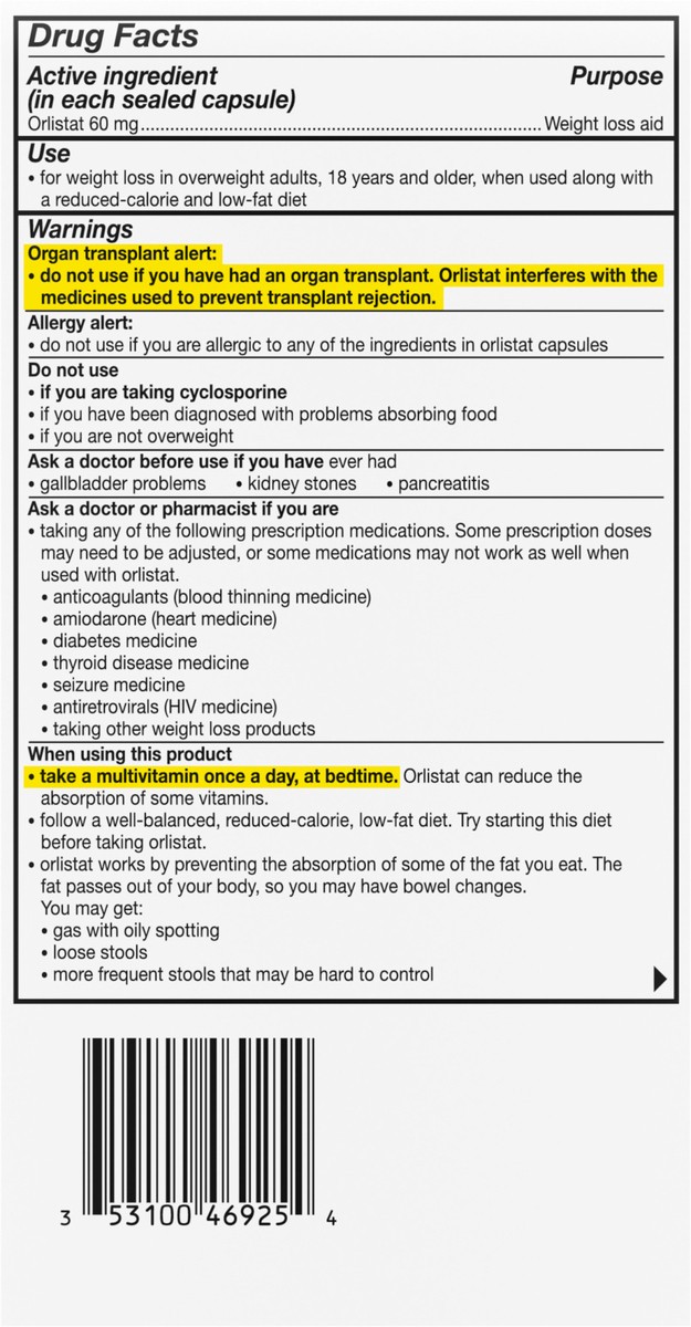 slide 8 of 9, alli Diet Weight Loss Supplement Pills, Orlistat 60mg Capsules, 120 Count, 120 ct