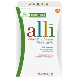 alli Diet Weight Loss Supplement Pills, Orlistat 60mg Capsules, 120 Count