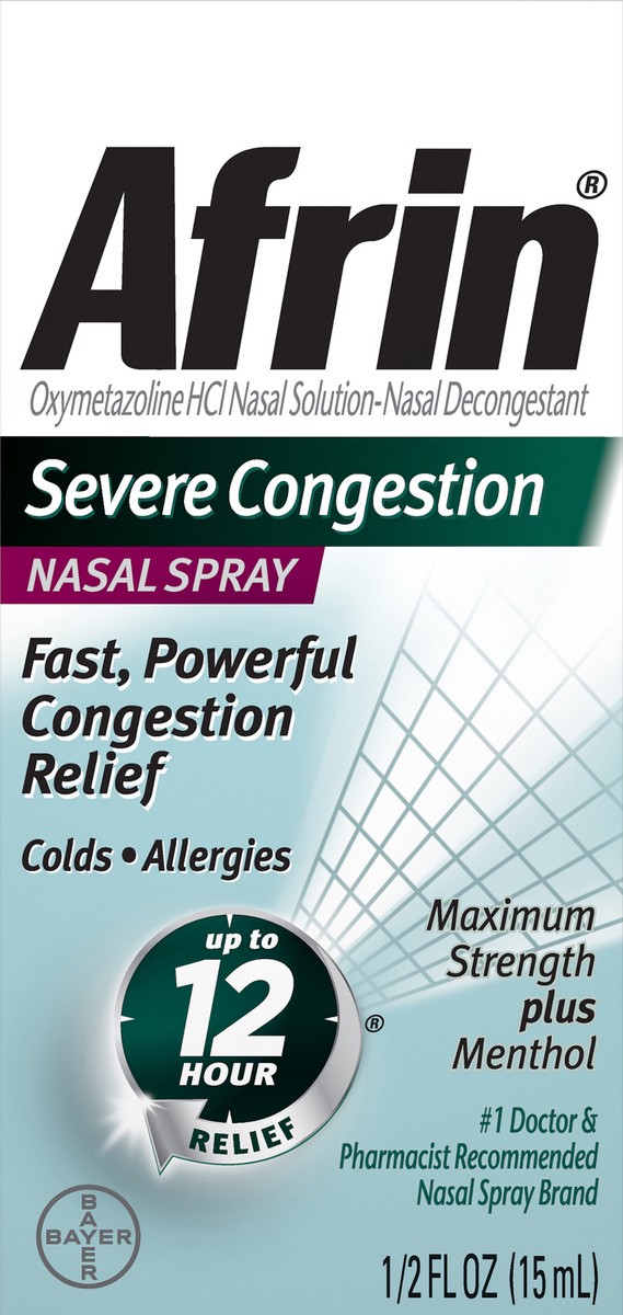 slide 1 of 10, Afrin Severe Congestion With Menthol, 0.5 oz