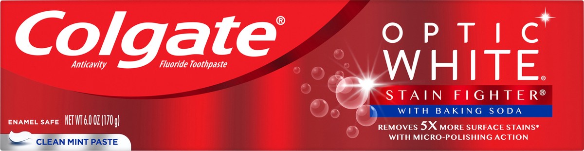 slide 3 of 7, Colgate Optic White Stain Fighter with Baking Soda Stain Removal Toothpaste, Clean Mint, 6 Oz, 6 oz