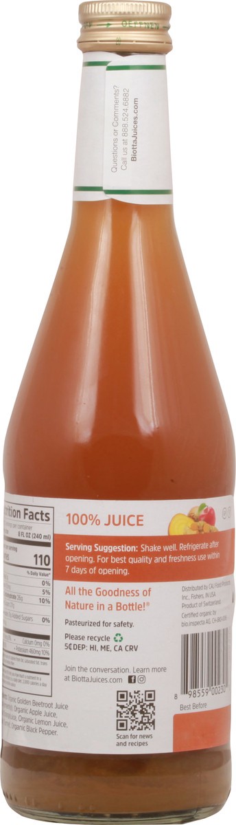 slide 5 of 9, Biotta Golden Beet Juice Blend with Turmeric 16.9 fl oz Bottle, 16.9 fl oz