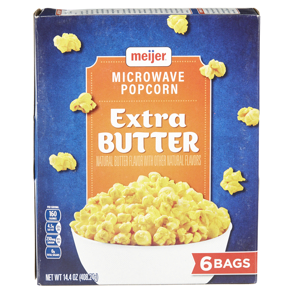 slide 29 of 29, Meijer Extra Butter Microwave Popcorn, 6 ct, 14.4 oz