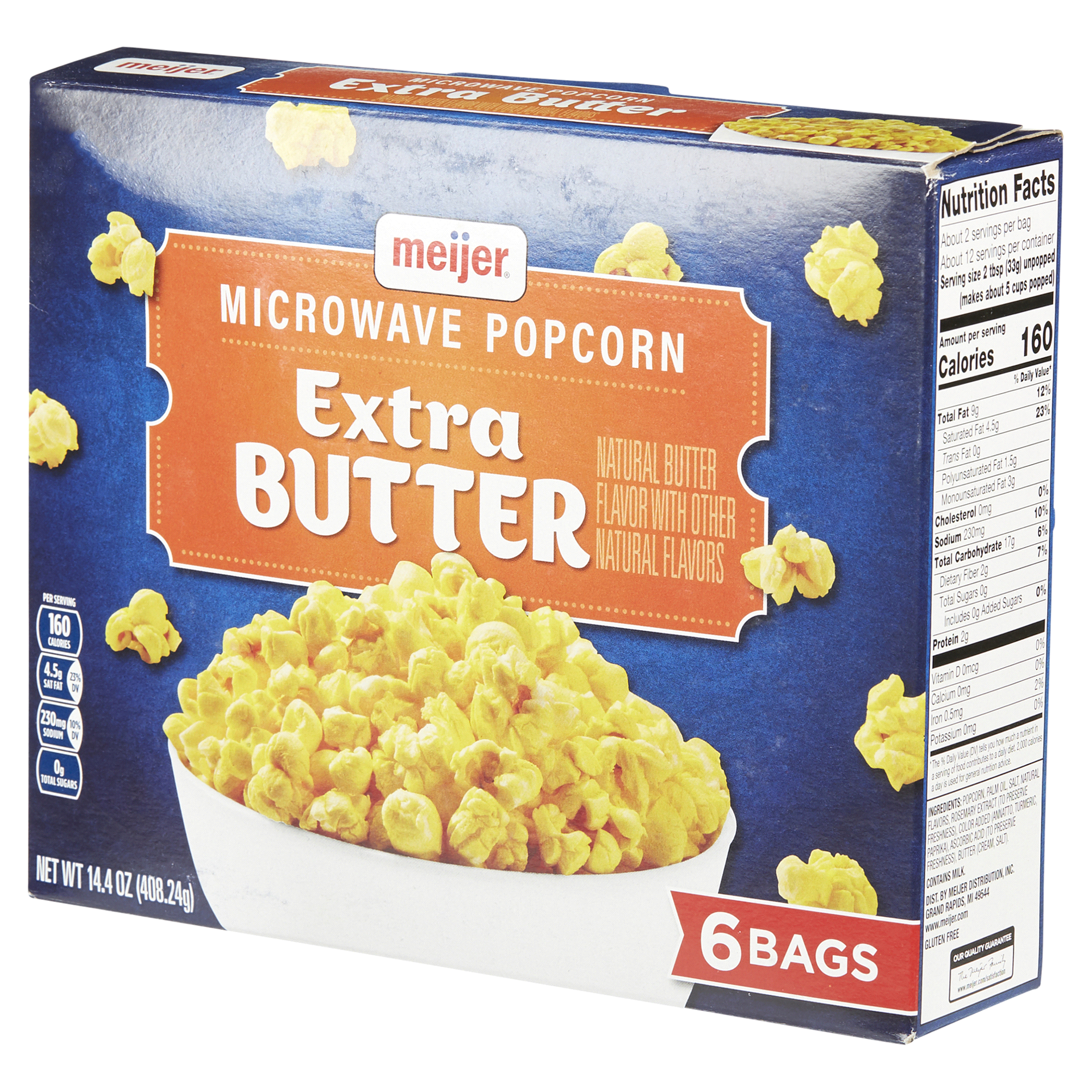 slide 2 of 29, Meijer Extra Butter Microwave Popcorn, 6 ct, 14.4 oz