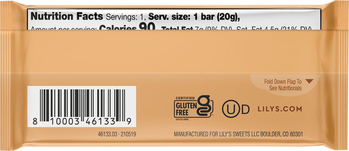 slide 2 of 3, Lily's Sweets Salted Caramel Milk Chocolate Style Bar, 0.7 oz