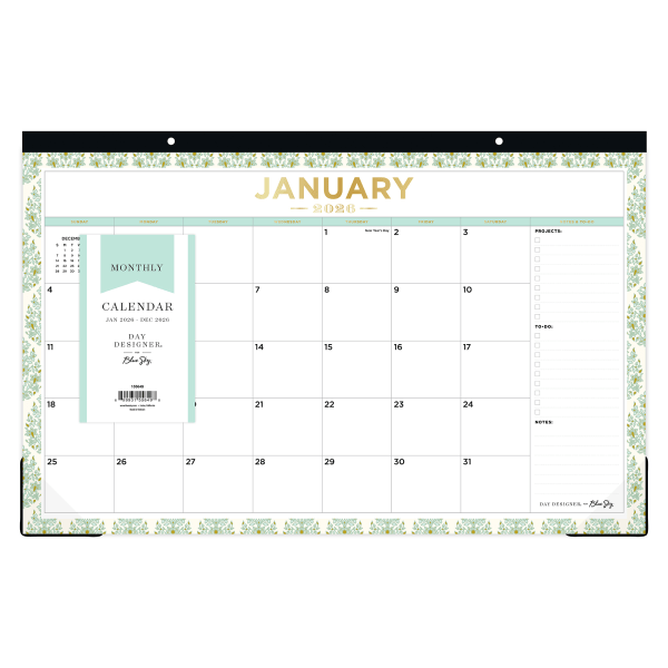 slide 2 of 2, Blue Sky 2026 Blue Sky Day Designer Monthly Desk Pad Planning Calendar, 17"" x 11"", Kerridge Green, January To December, 155649, 1 ct