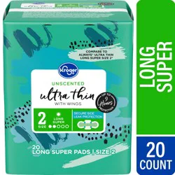 Kroger Ultra Thin Pads with Wings Long Super Size 2 Unscented